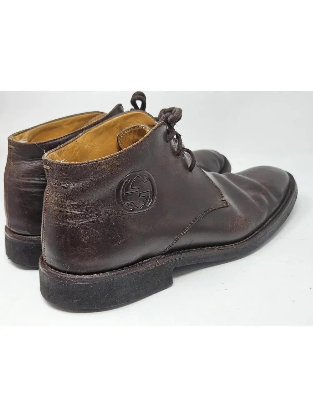 Gucci Men’s Brown Leather Chukka Boots Size 9 Made in Italy 161473 Vibram Soles